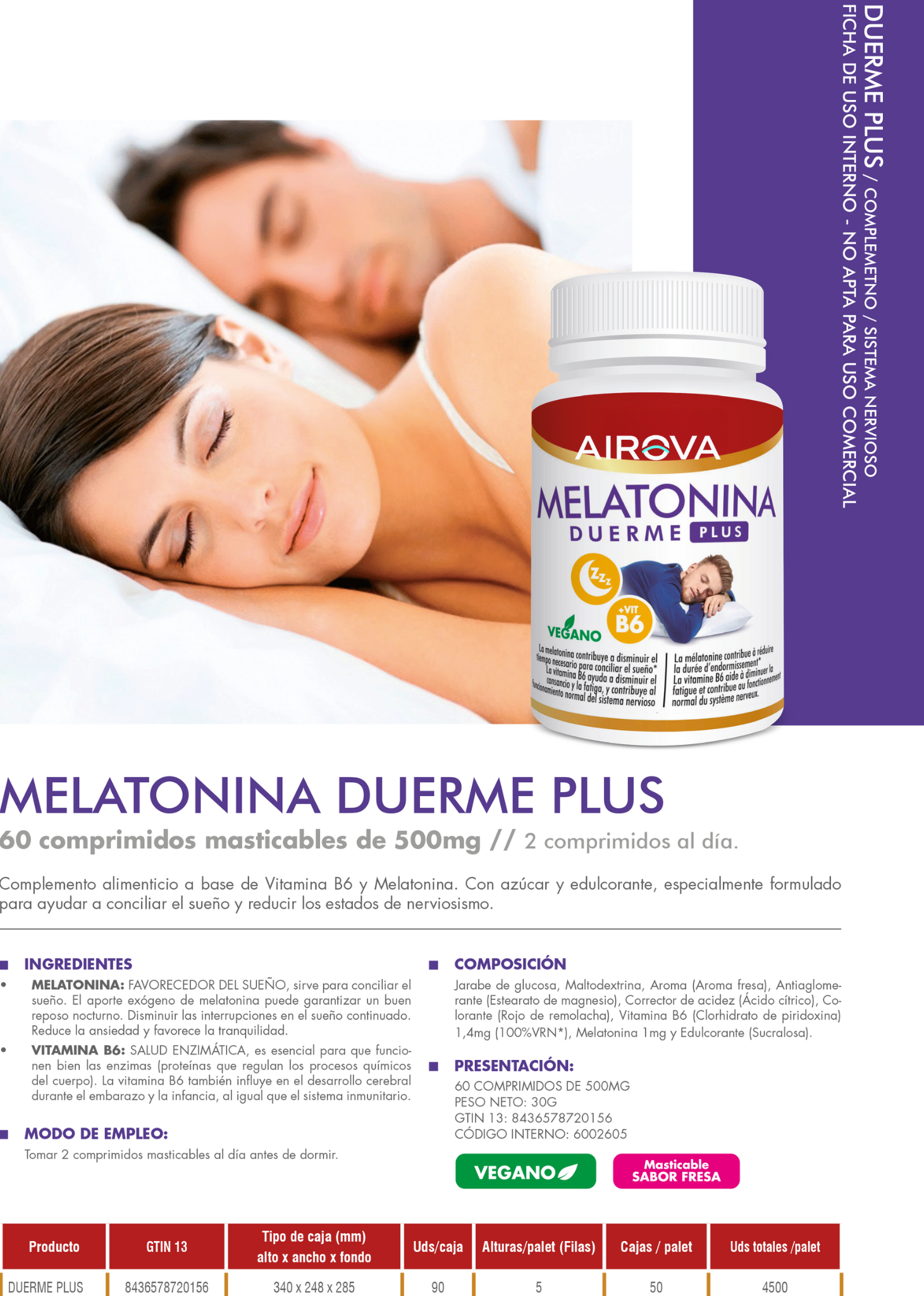 SUP Airova Melatonina Duerme Plus 60 Cápsulas – Sueño Profundo y Reparador
